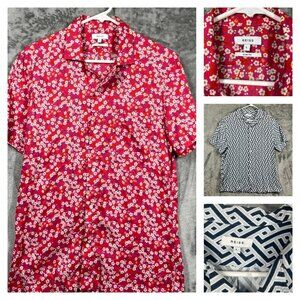LOT 2 Reiss Shirt Men Large Short Sleeve Button Up Floral Geometrical OpenCollar